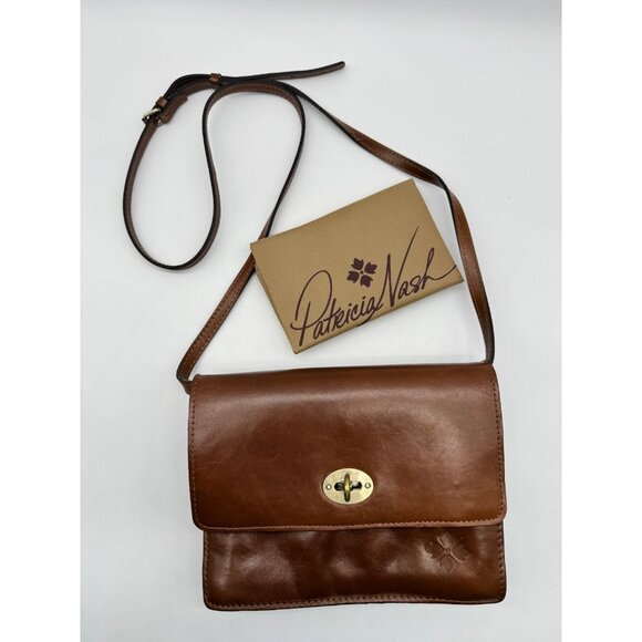 PATRICIA NASH Livana vintage distressed leather crossbody +Dust bag COGNAC -USED - Picture 1 of 16